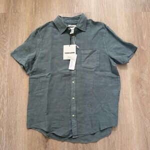 THOM AARON Men's Large Button Down Shirt 100% Linen/European Flax Light Green